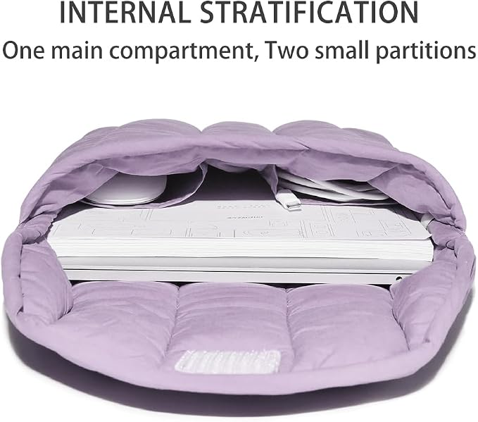 Puffy Laptop Sleeve Set 15-16 Inch Purple, Protective Carrying Case with Data Cable Bag, Cute Case Bag Compatible with 15 and 16 Inch Laptops, for MacBook Air M2 M1, Asus/Dell Xps/Lenovo