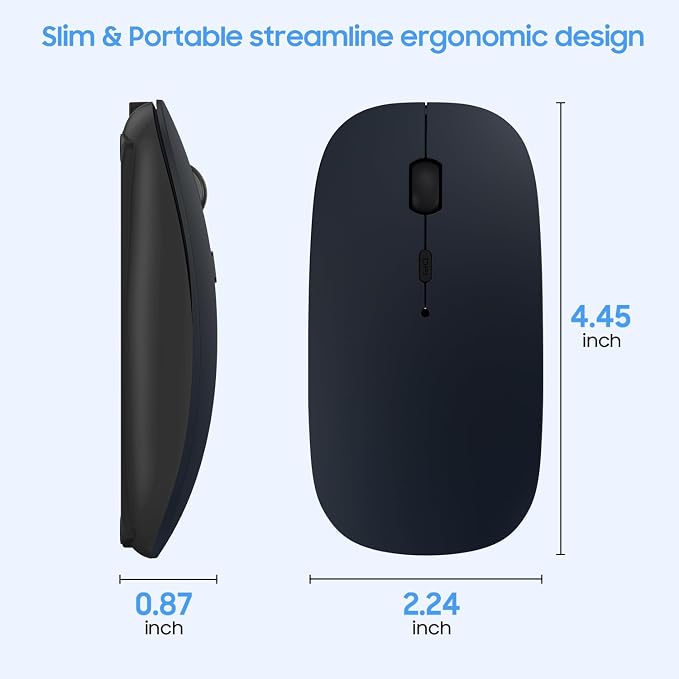 SUNGI Bluetooth Mouse for Laptop/MacBook/iPad/Android PC,Rechargable Quiet Slim Wireless Mice Compatible with Windows/Linux/Tablet,Black