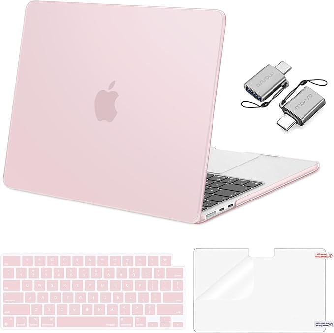 MOSISO Compatible with MacBook Air 13 inch Case M5 2026 M4 2025 M3 M2 2024-2022 A3449 A3240 A3113 A2681, Hard Shell&Keyboard Cover&Screen Film&Type C for MacBook Air 13.6 inch Case, Baby Pink