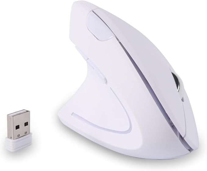 Left Handed Mouse, Ergonomic 2.4GHz Vertical Optical Wireless Mouse with USB Receiver DPI (800/1200/1600) for PC Computer Laptop Macbooks,Cordless Mice Specially for Lefty Left-handers(White)