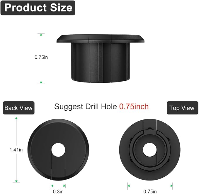 Furniture Wall Hole Bushing Cable Grommet for Starlink Ethernet Cable,Covering 3/4 inch Desk Holes,Universal Cable Management Wire Organizer Pass Through Holes Cover Kits (Black - 8 Pack)