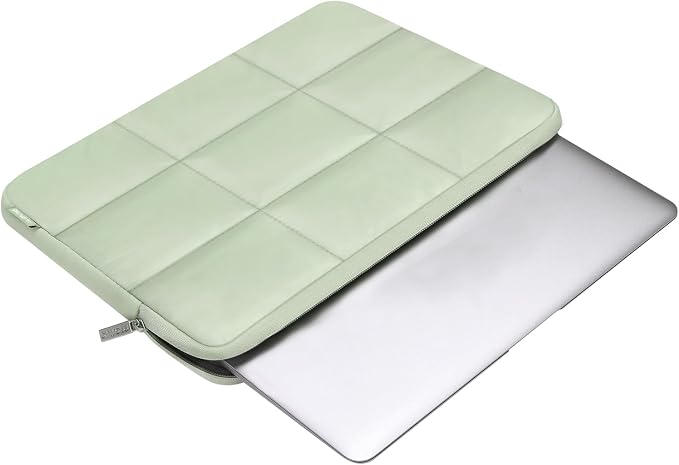 MOSISO Laptop Case 13.3 inch, 13-13.3 inch Puffy Laptop Sleeve Compatible with MacBook Air 13 13.6/Pro 13/Pro 14, HP Dell ASUS Lenovo, Rectangle Quilted Puffer Computer Bag for Women, Sage Green