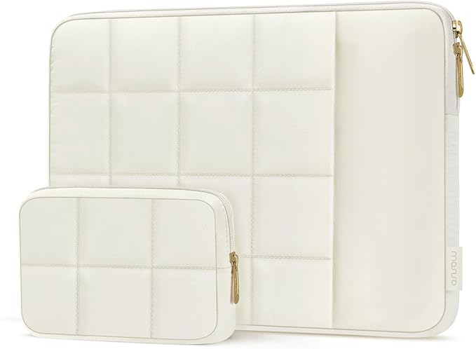 MOSISO Laptop Case 14 inch, Puffy Laptop Sleeve Compatible with HP Lenovo Dell ASUS Acer/HP Stream/Dell Latitude/Lenovo IdeaPad, Twelve Square Quilted Bag with Vertical Pocket&Small Case, Sand