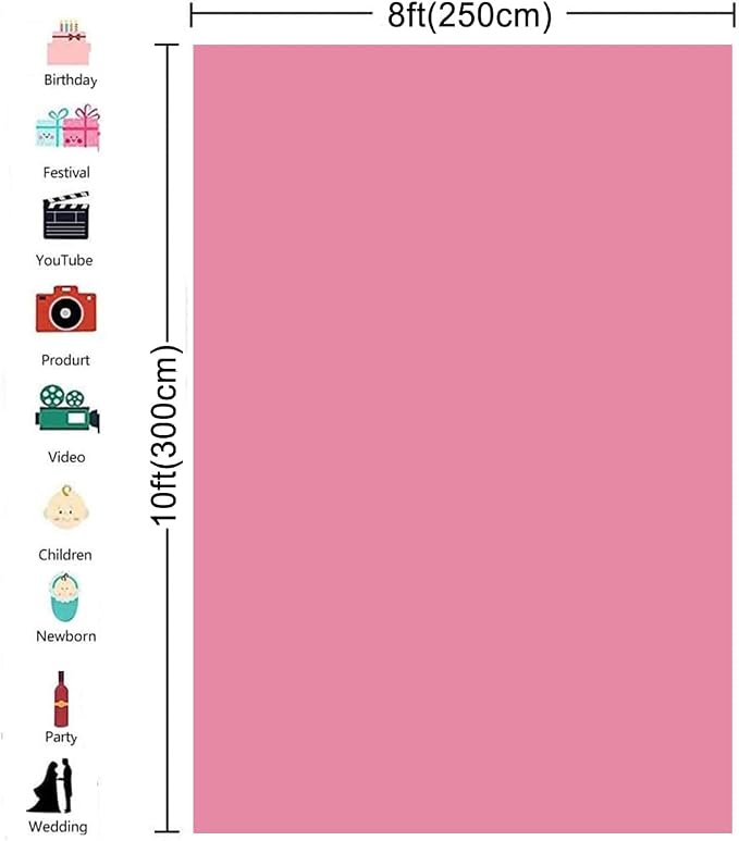 8X10ft Pink Backdrop for Photography Photo Booth Background for Photoshoot Background