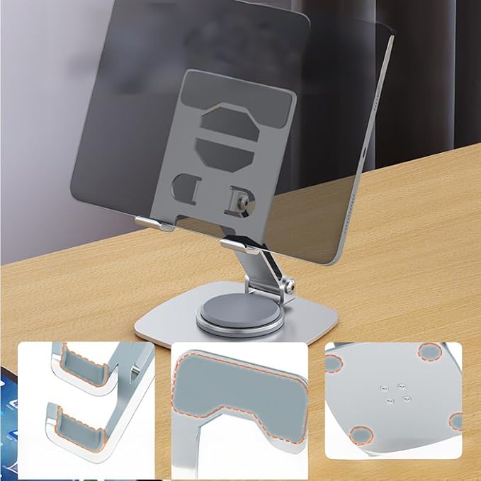Swivel Phone Tablet Stand for Desk,[360° Rotation] Portable & Foldable Cell Phone Tablet Stand, Office Desk Accessories for iPhone 17 16 15 14 Pro Max Air, Galaxy S25-Silvery