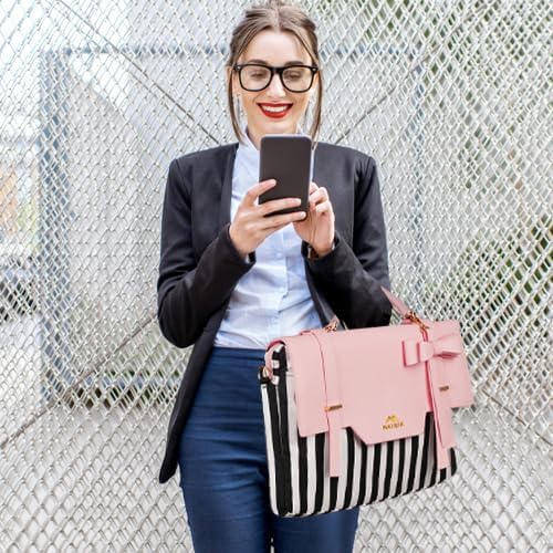MATEIN Laptop Bag for Women, 17 inch Cute Computer Briefcase Laptop Carrying Case, Lightweight Messenger Sleeves Shoulder Work Tote Bag with Bow & RFID Pocket Gifts for College Office Business, Pink