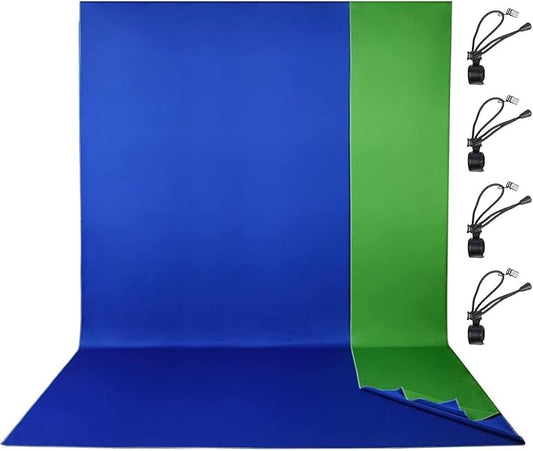 EMART Green and Blue 2-in-1 Photo Backdrop Curtain, 6 x 9 ft Photography Green Screen Background Fabric Cloth and Blue Back Drops Pack for Photoshoot Zoom Meeting Chromakey Party Birthday