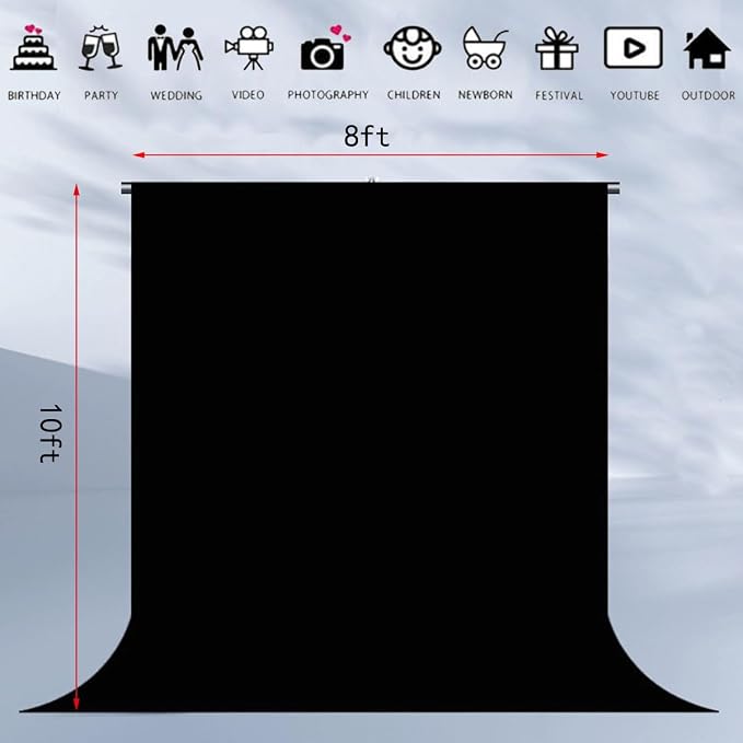 Black Backdrop Background Fabric Backdrop for Shoot Portraits Party Video Studio 8X10ft