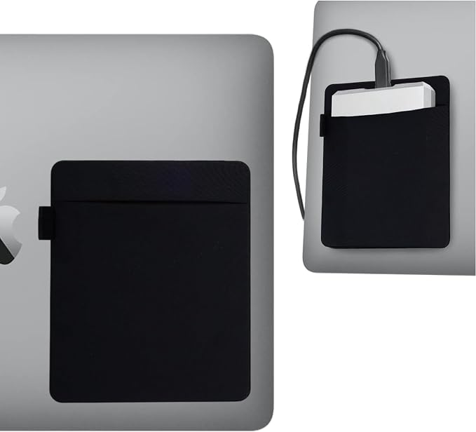 RIVEENY Portable Hard Drive Sleeve for Laptop, Adhesive Pouch for Laptop, Compatible with External Portable SSD, USB Cable Battery Pack, Wireless Mouse, Cables, Earphones (Black)