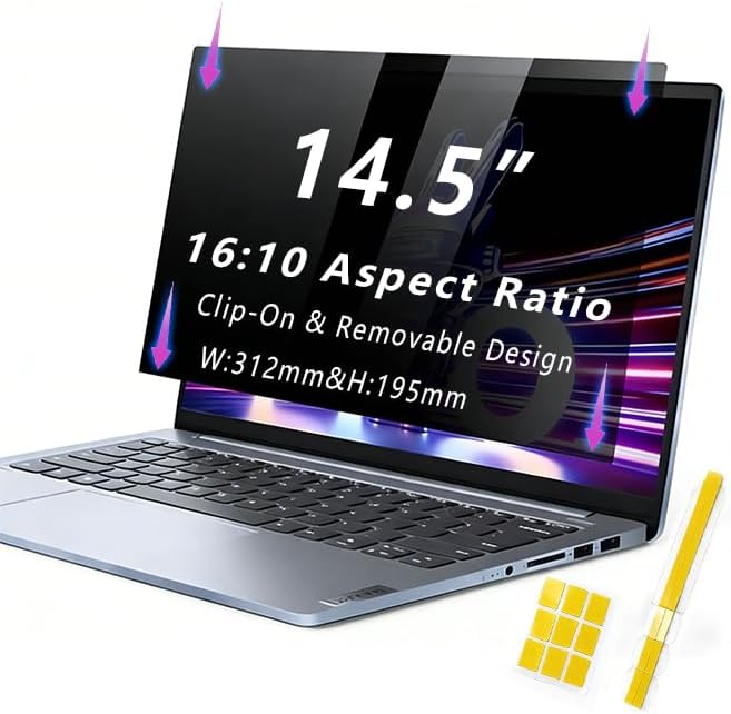 Laptop Privacy Screen 14.5 Inch 16:10 , Anti-Spy Privacy Filter with Anti-Glare Blue Light Protection, Removable Computer Monitor Shield for HP Lenovo Dell Acer Asus ThinkPad Envy XPS (14.5" (16:10, 12.3×7.7 in))