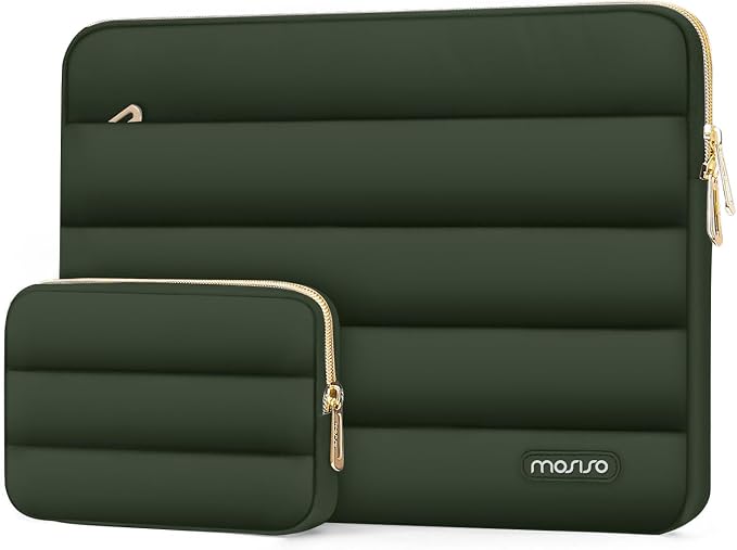 MOSISO Laptop Case 16 inch, 15-15.6 inch Puffy Laptop Sleeve Compatible with MacBook Pro 16 M5 M4 M3 M2 M1, HP Dell ASUS Acer Toshiba Lenovo, Polyester Horizontal Bag with Small Case, Army Green