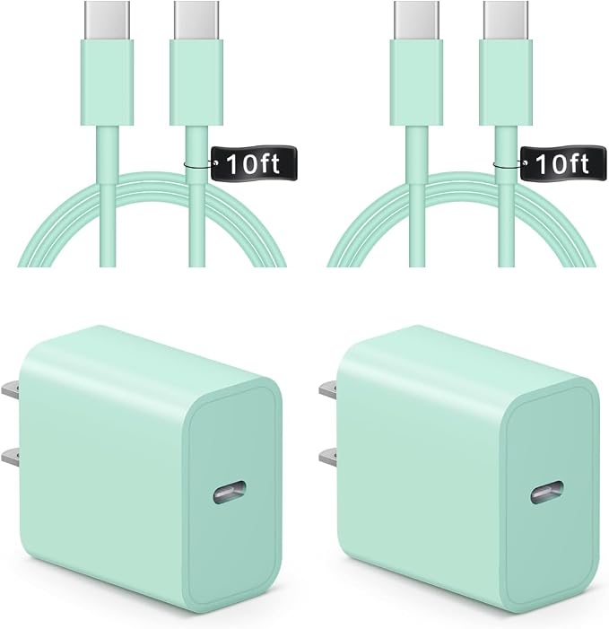 iPhone 17 16 15 Charger Fast Charging 10FT - 20W USB C Charger Block with 10FT Type C to C Cable Compatible with iPhone 17/17 Pro/17 Pro Max/Air/16/16e/15, iPad Pro, iPad Air (Green)