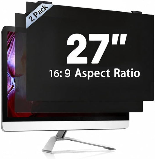 2 Pack 27 Inch Computer Privacy Screen Filter, 9H Hardness Anti-Scratch Shield for 27" Widescreen Monitor(16:9), Hanging Design for Open Office & Cubicle, Reduce Blue Light & Eye Strain