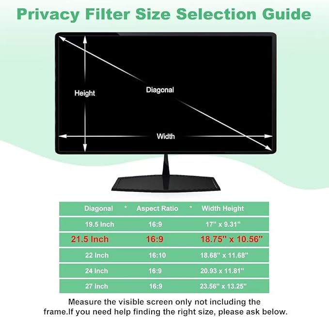 21.5 Inch Computer Privacy Screen for 16:9 Widescreen Monitor, Anti-Blue Light Monitor Privacy Screen Filter, Anti-UV Computer Shield