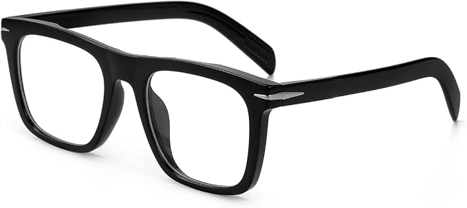 Trendy Square Blue Light Blocking Glasses for Men Women, Fashion Frame Non-prescription Computer Glasses (Black)