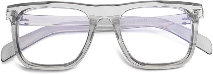 Trendy Square Blue Light Blocking Glasses for Men Women, Fashion Frame Non-prescription Computer Glasses (Transparent Grey)
