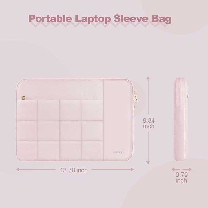 Laptop Case 13.3 inch,13-13.3 inch Puffy Laptop Sleeve Compatible with MacBook Neo/Air 13 13.6/Pro 13/Pro 14,HP Dell ASUS Acer Lenovo,Twelve Square Quilted Computer Bag with 2 Pockets,Pink