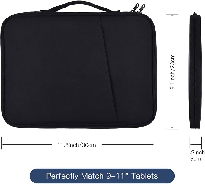 9-11 Inch Tablet Sleeve Case for 11-Inch iPad Pro M5 M4/Air M2 M3 M4 2024-2026/Air 10.9", Samsung Galaxy Tab S11 S9 S8 11"/A8/A9+/Galaxy Tab S7/A7/S6 Lite 10.4"/S5e/S4/S3/S2/S Pouch-Black