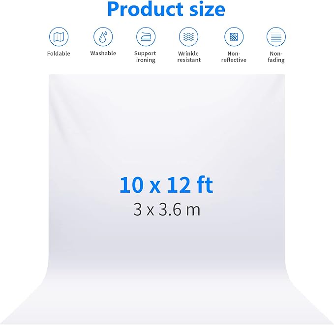 NEEWER 10 x 12FT / 3 x 3.6M PRO Photo Studio Premium Polyester Collapsible Backdrop Background for Photography, Video and Television (Backdrop ONLY) - White