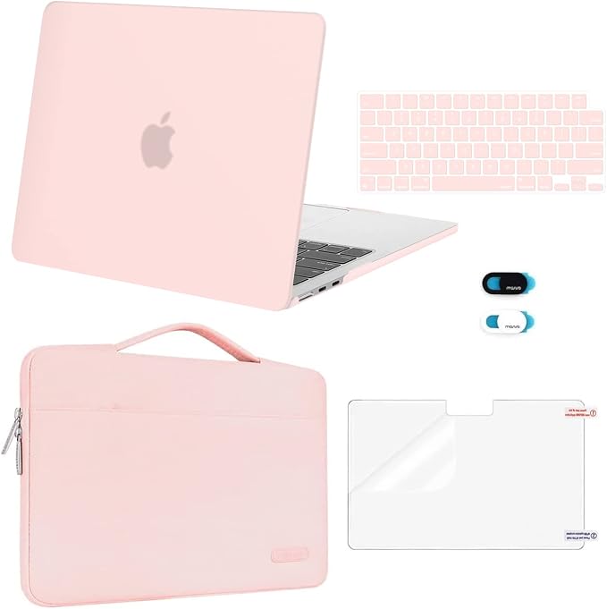MOSISO Compatible with MacBook Air 13 inch Case M5 2026 M4 2025 M3 M2 2024-2022 A3449 A3240 A3113 A2681,Hard Shell&Sleeve Bag&Keyboard Skin&Webcam Cover&ScreenFilm for MacBook Air 13.6, Chalk Pink