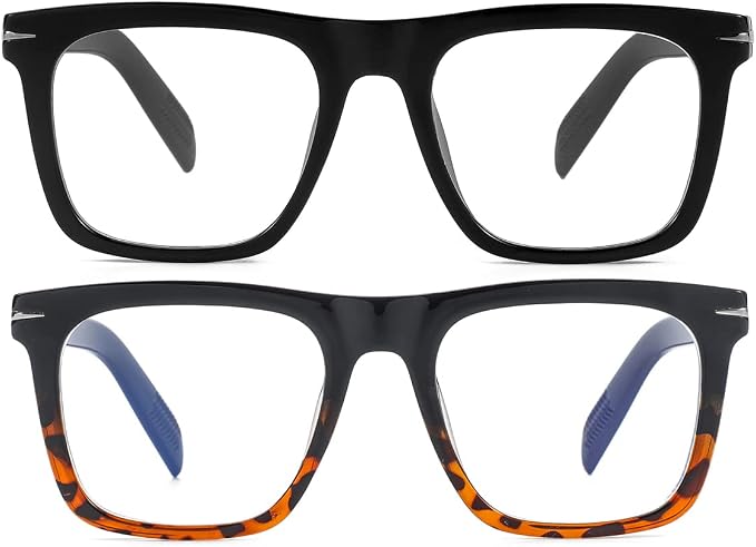 Trendy Square Blue Light Blocking Glasses for Men Women, Fashion Frame Non-prescription Computer Glasses (Black+Black/Tortoise)
