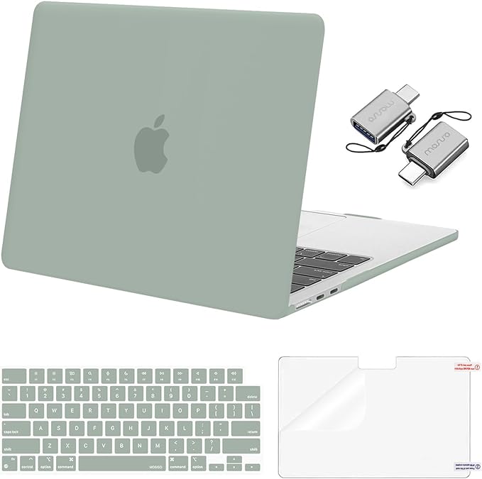 MOSISO Compatible with MacBook Air 13 inch Case M5 2026 M4 2025 M3 M2 2024-2022 A3449 A3240 A3113 A2681, Hard Shell&Keyboard Cover&Screen Film&Type C for MacBook Air 13.6 inch Case, Antique Green