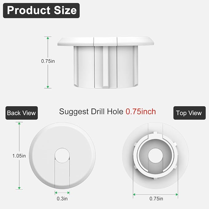 Furniture Wall Hole Bushing Cable Grommet for Starlink Ethernet Cable,Covering 3/4 inch Desk Holes,Universal Cable Management Wire Organizer Pass Through Holes Cover Kits (White - 2 Pack)