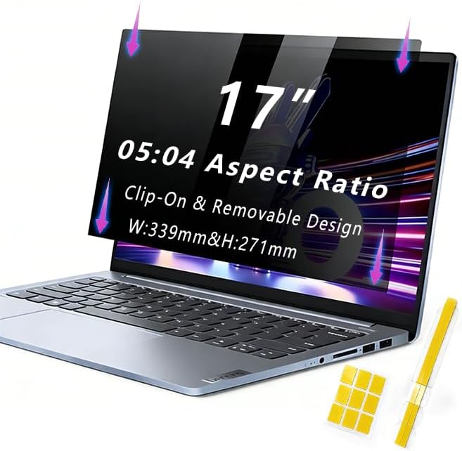 Laptop Privacy Screen 17 Inch 05:04 , Anti-Spy Privacy Filter with Anti-Glare Blue Light Protection, Removable Computer Monitor Shield for HP Lenovo Dell Acer Asus ThinkPad Envy XPS (17" (5:4, 13.3×10.7 in))