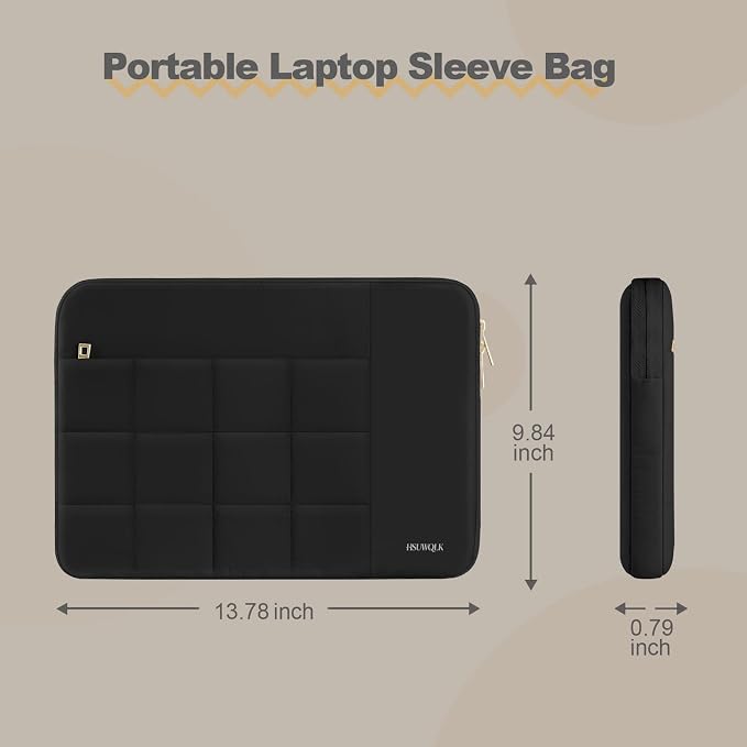Laptop Case 13.3 inch,13-13.3 inch Puffy Laptop Sleeve Compatible with MacBook Neo/Air 13 13.6/Pro 13/Pro 14,HP Dell ASUS Acer Lenovo,Twelve Square Quilted Computer Bag with 2 Pockets,Black