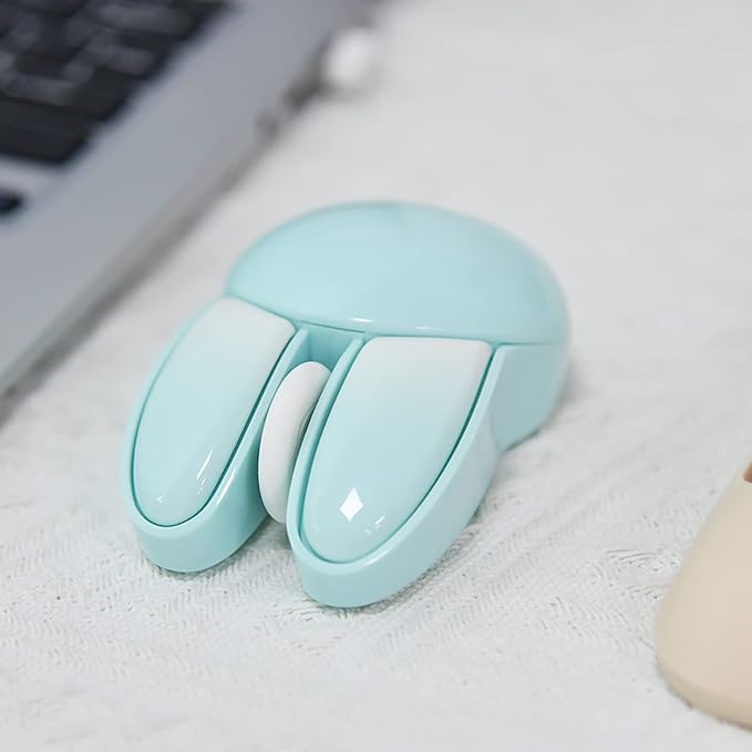 Lomiluskr Cute Bunny Wireless Mouse, Lightweight Soundless Mice, 2.4G Wireless Mice, Candy Colors, Kawaii Rabbit Mouse for Girls and Kids (Blue Bunny)