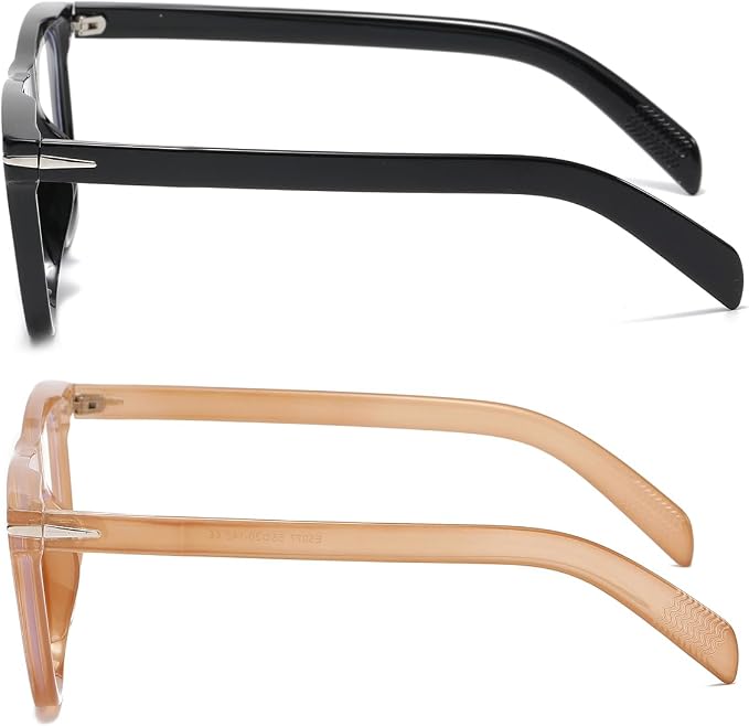 Trendy Square Blue Light Blocking Glasses for Men Women, Fashion Frame Non-prescription Computer Glasses (Black+Amber)