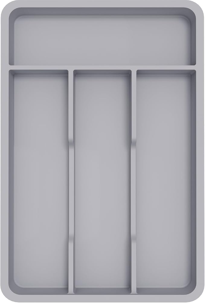 Lifewit Silverware Drawer Organizer Tray, Plastic Cutlery Storage for Kitchen, Flatware and Utensil Holder Divider for Spoons Forks Knives Tableware, 7.8 x 12.4", 4 Slots, Gray
