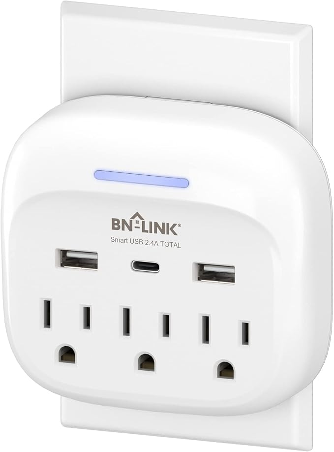 BN-LINK Multi Plug Outlet Extender with USB, Surge Protector Outlet with 3 AC Outlet Splitter and 3 USB Ports (1 USB C), Multi Plug Wall Outlet for Dorm, School, Travel, Office, Home, Travel, 1 Pack