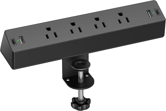 Desk Clamp Surge Protector, 10 FT Extension Cord, Fast Charging Station with 4 AC Outlets 2 USB-A and 2 USB-C Ports, Fit 1.7 inch Tabletop Edge, Desk Power Strip for Home Office Room