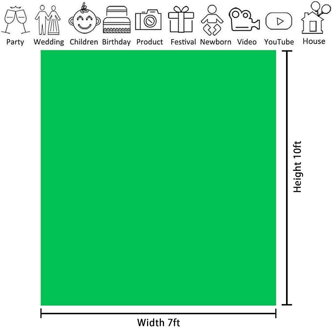 7x10FT Green Photography Backdrop, High Density Polyester Fiber Photo Background Cloth is Foldable and Machine Washable, Suitable for Photo Background Video Photography Studios