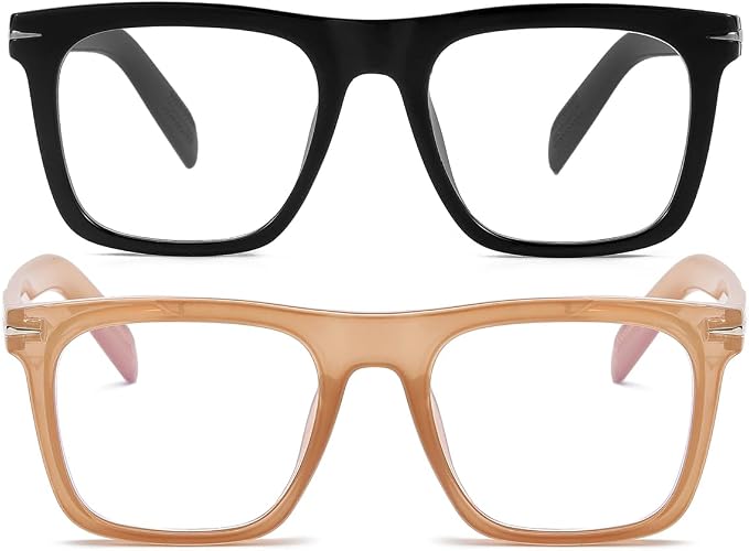 Trendy Square Blue Light Blocking Glasses for Men Women, Fashion Frame Non-prescription Computer Glasses (Black+Amber)