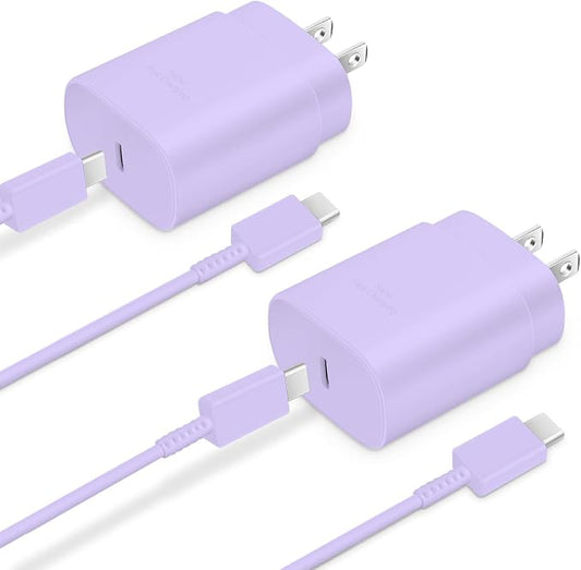 Type C Charger, 2-Pack 25W Type C Fast Charging Block with 6ft USB C Charger Cable Compatible with Galaxy S23 Ultra/S23+/S22/S21/S20/Phone 16/16 Plus/16 Pro Max/15/15 Pro Max/15 Plus-Purple