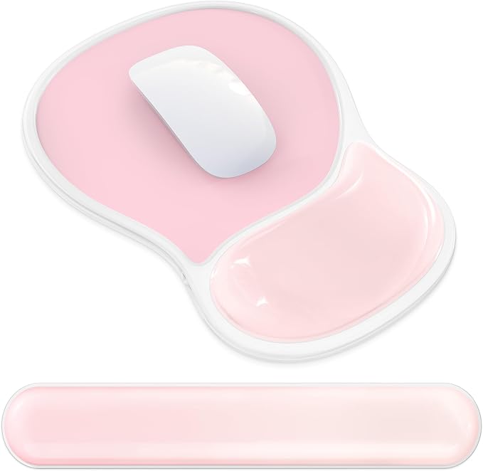 AKIT Ergonomic Mouse Pad and Keyboard Wrist Rest, Gel Wrist Rest for Computer Keyboard, Non-Slip Base, Pain Relief, Mousepad Set for Gaming, Home and Office, Pink