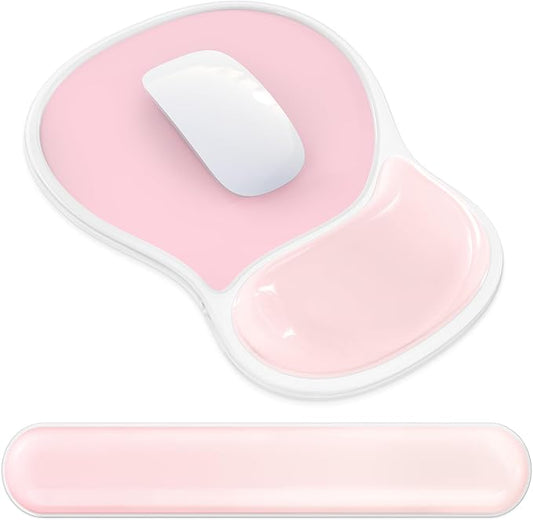 AKIT Ergonomic Mouse Pad and Keyboard Wrist Rest, Gel Wrist Rest for Computer Keyboard, Non-Slip Base, Pain Relief, Mousepad Set for Gaming, Home and Office, Pink