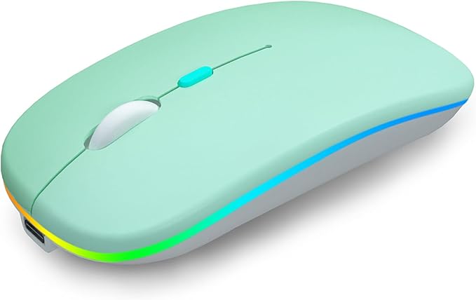 AIKOKOK Wireless Bluetooth Mouse, Rechargeable, Dual Mode Bluetooth 5.2 & 2.4G USB, LED Lights, Slim, Silent, Portable Computer Mouse for Laptop, PC, MacBook, iPad, Tablet (Green)