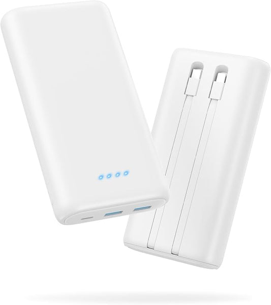 Portable Charger 40,800mAh Power Bank 25W Portable Battery Pack with 2 Built in Cables [2026 Upgraded], PD QC4.0 Fast Charging Portable Phone Charger Compatible with iPhone 17/16,Android Samsung-White