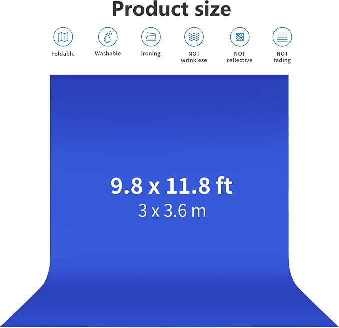 NEEWER 10 x 12FT / 3 x 3.6M PRO Photo Studio premium polyester Collapsible Backdrop Background for Photography, Video and Television (Backdrop Only) - Blue