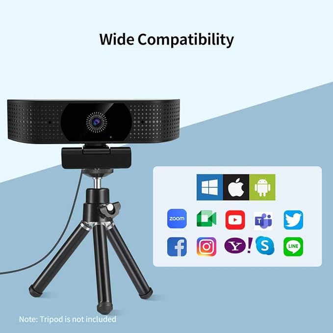 1080P Wireless Webcam for PC, Webcam with Noise-reducing Mic, 92°FOV，360° Rotation, Plug and Play, Wireless Camera Works with Skype, Zoom for Conference meetings, video calls (USB-powered Version)