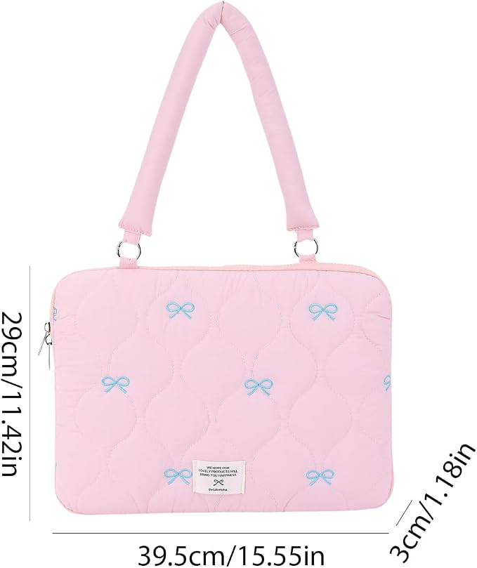 Cute Bow Laptop Case Coquette 13-15 Inch Puffy Laptop Sleeve Accessories Aesthetic Quilted Computer Bag for MacBook (Pink 1, 15-15.6)
