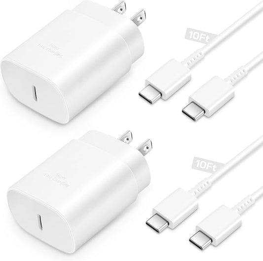 25W Type C Charger Fast Charging 10 ft, USB C Charger Block & Android Phone Chargers Cord 10 Foot for Galaxy S25 Ultra/S25/S25+/S24 Ultra/S24/S24+/S23/S22 Ultra-White