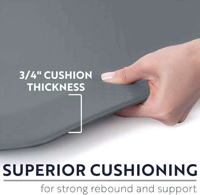 KANGAROO Anti Fatigue Mats for Kitchen Floor, 48x20, Reduce Foot, Knee, Back Pressure, 3/4 Inch Thick Cushioned Ergonomic Mat, Waterproof Comfort Rug for Under Sinks, Standing Desk, Store Floors, Grey