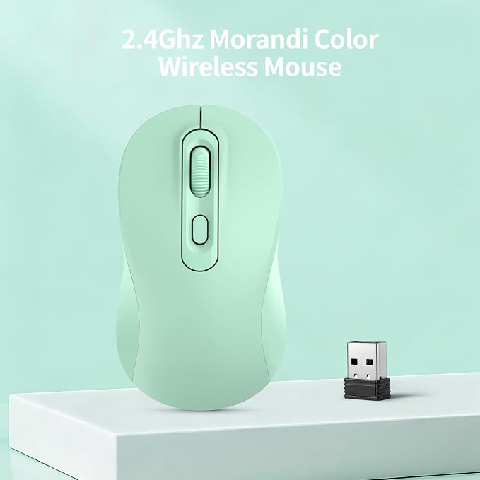 Wireless Mouse, 2026 New Model, Silent Click Ergonomic Design, Portable, 4 Buttons, Adjustable DPI (800/1200/1600), for Laptop/PC/Office (Green)