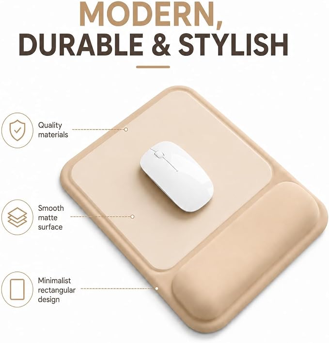 eulps Ergonomic Mouse Pad with Wrist Rest, Gel Mousepad with Soft Wrist Support, Non-Slip PU Base, Smooth Surface Mouse Pad for Wrist Pain Relief, Computer Laptop Office Home & Gaming (Sand Beige)