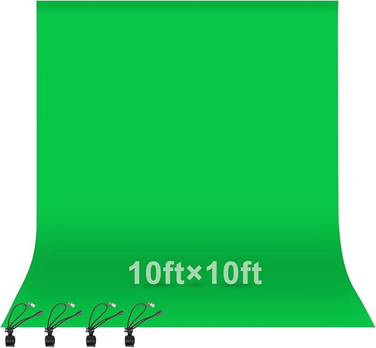 EMART Green Screen Backdrop, 10 x 10 Ft Photography Greenscreen Background Sheet Fabric Kit for YouTube Video Streaming Zoom, Small Photo Chromakey Muslin Cloth Curtain with 4 Clip