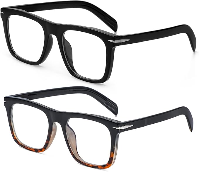 Trendy Square Blue Light Blocking Glasses for Men Women, Fashion Frame Non-prescription Computer Glasses (Black+Black/Tortoise)